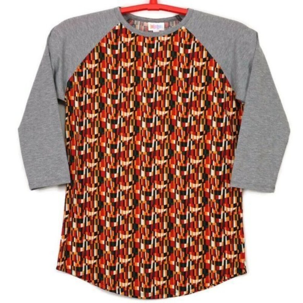 LuLaRoe Randy Baseball Shirt T-Shirt Gray Orange Green‎ M Medium